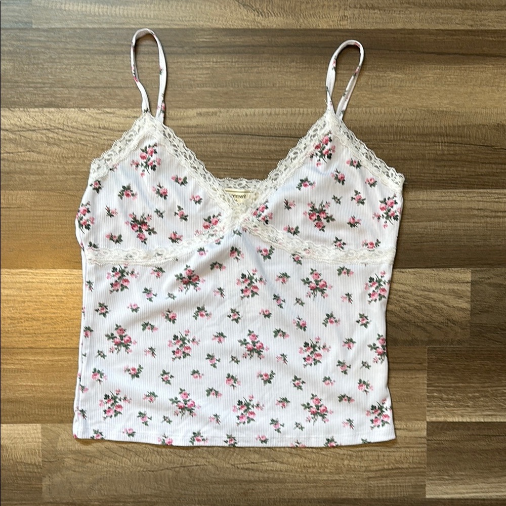Floral Lace Trim Cami Top